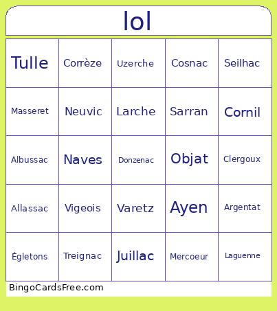 Lollolol Bingo Card