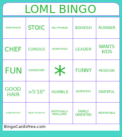 LOML Bingo Card