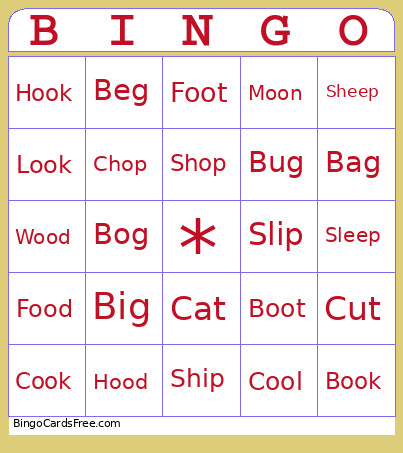 Long Short Vowel Bingo Card