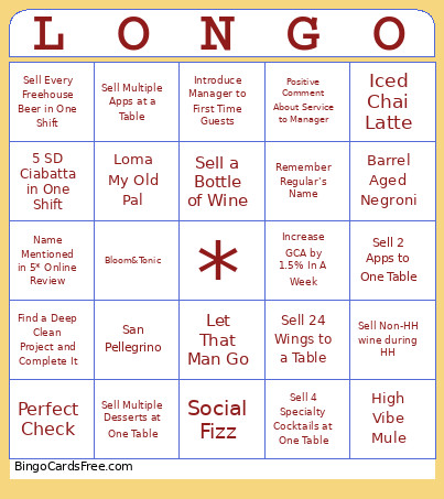 LONGO Bingo Card