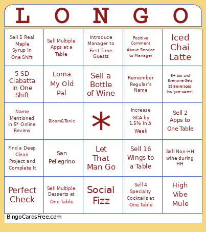 LONGO V.2 Bingo Card