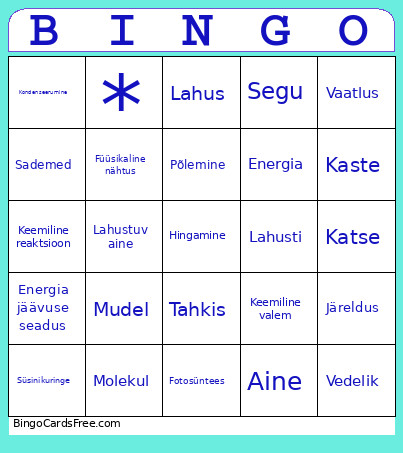 Loodusõpetus 7. Klass Bingo Card