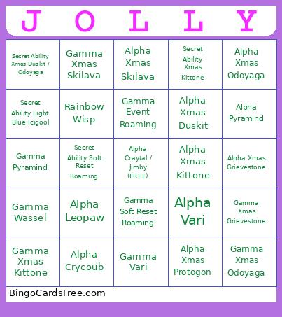 Loomian Legacy Hunting Bingo Card