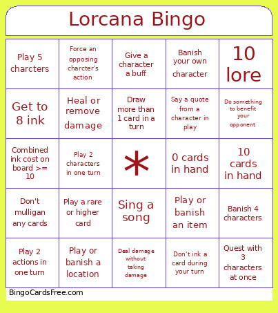 Lorcana Bingo Card