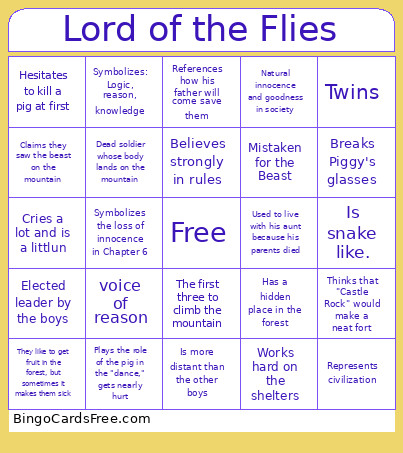 Lord Of The Flies Bingo Card
