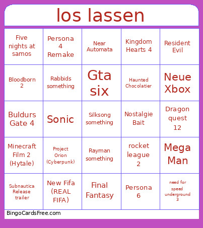 Los Lassen Bingo Card