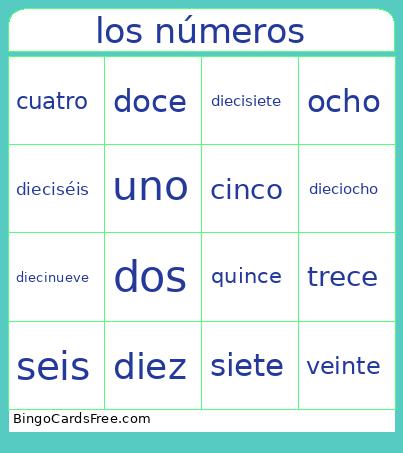Los Números Bingo Card