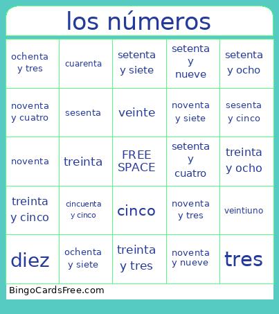 Los Números Bingo Card