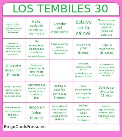 LOS TEMBILES 30 Bingo