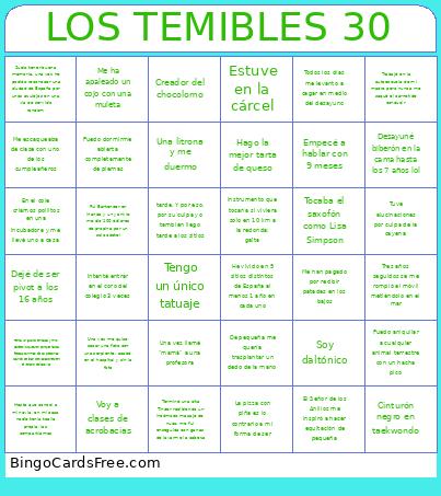 LOS TEMIBLES 30 Bingo