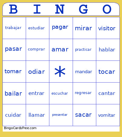Los Verbos AR Bingo Card