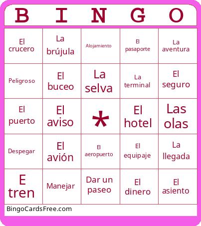 Los Viajes Bingo Cards Free Pdf Printable Game, Title: BINGO