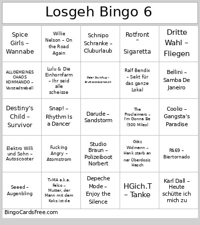 Losgeh 6 Bingo Card