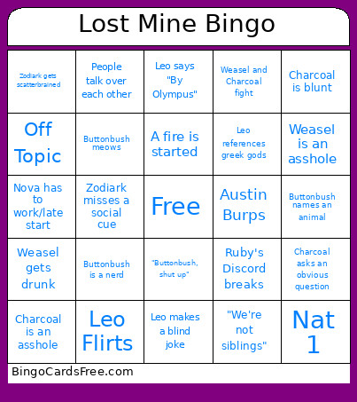 Lost Mine Of Pheldaver Bingo Card