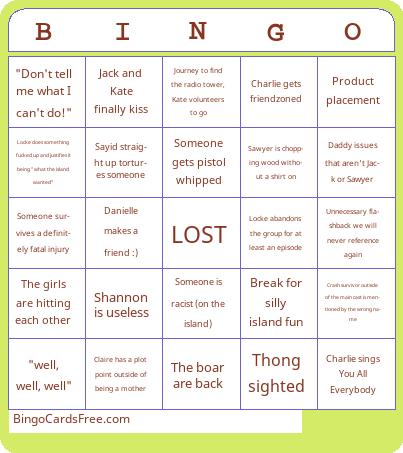 Lost S2 Bingo Cards Free Pdf Printable Game, Title: BINGO