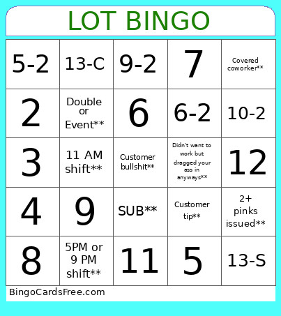 LOT Bingo Card