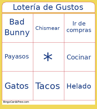 Lotería De Gustos Bingo Card
