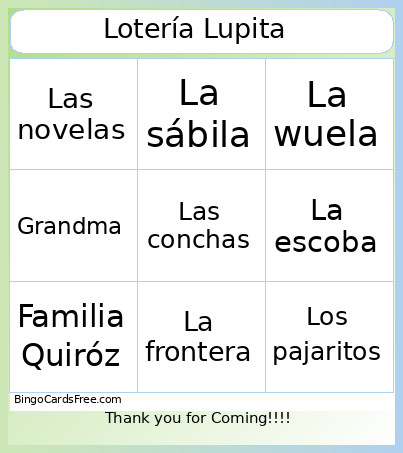 Lotería Lupita Bingo Card