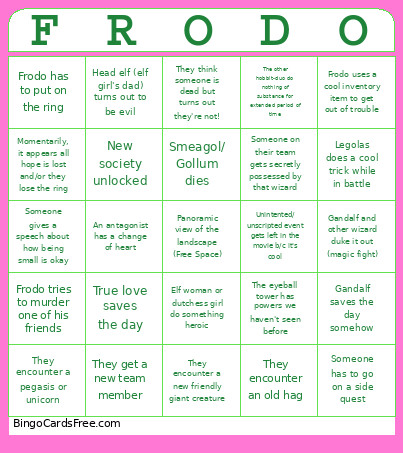 LOTR 3 Bingo Card