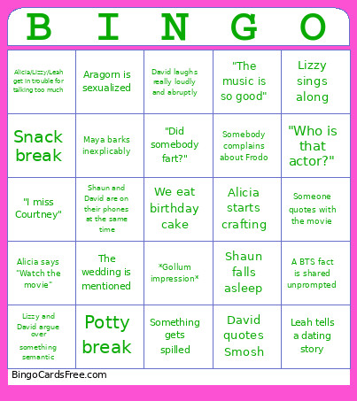 LOTR! Bingo Card
