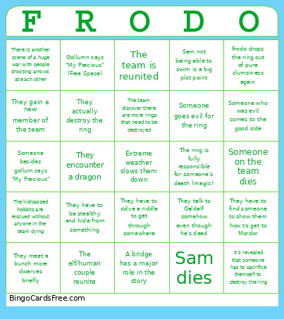 LOTR 2 Bingo Card