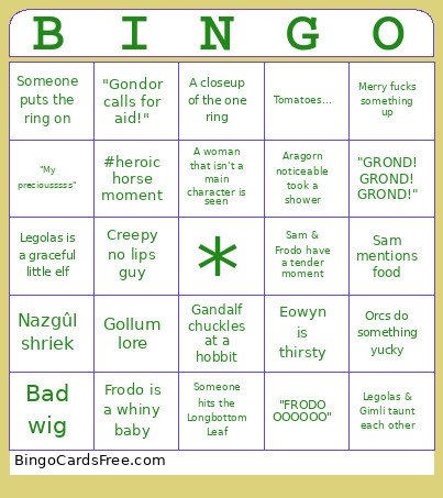 LOTR Bingo Card