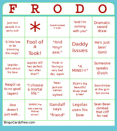 LOTR Bingo Card