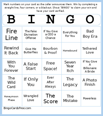 Lottery Of Love Bingo Card