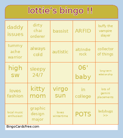 Lottie’s !! Bingo Card