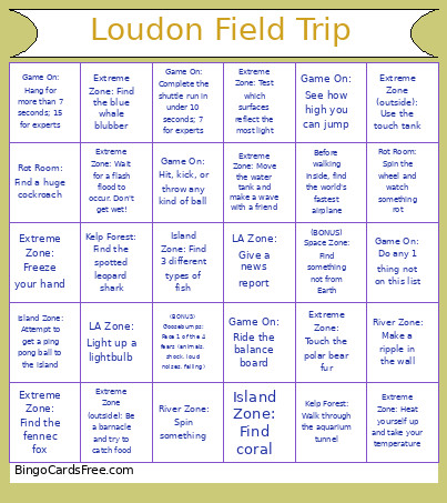 Loudon Field Trip Bingo Card