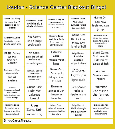 Loudon - Science Center Blackout ! Bingo Card