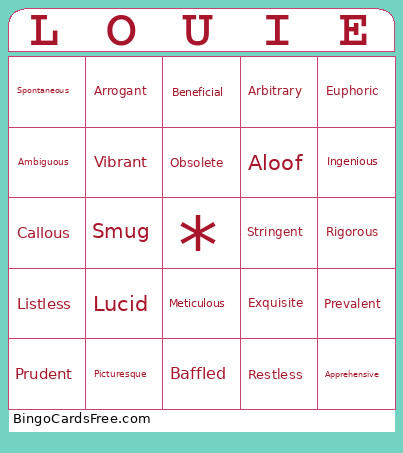 Louie Christmas Bingo Card