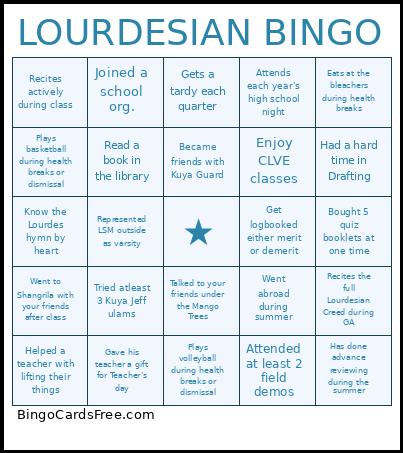 LOURDESIAN BINGO