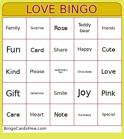 LOVE Bingo Card