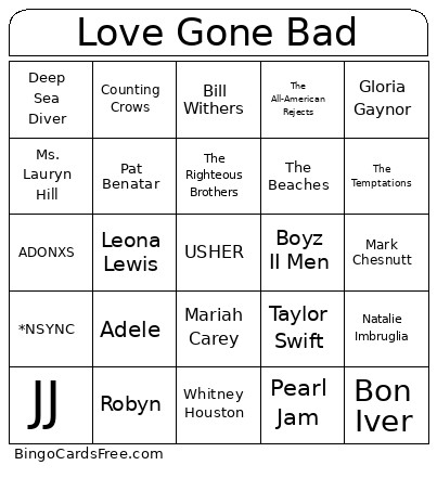 Love Gone Bad Bingo Card
