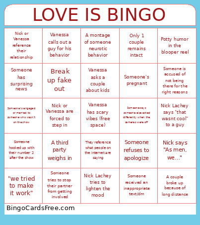 LOVE IS (REUNION) Bingo Card