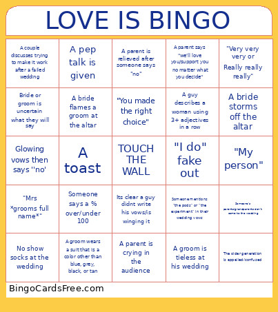 LOVE IS (WEDDINGS) Bingo Card
