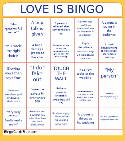 LOVE IS (WEDDINGS (EP 12)) Bingo Card