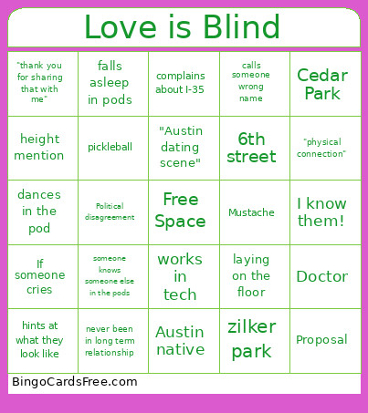 Love Is Blind Bingo Card 2