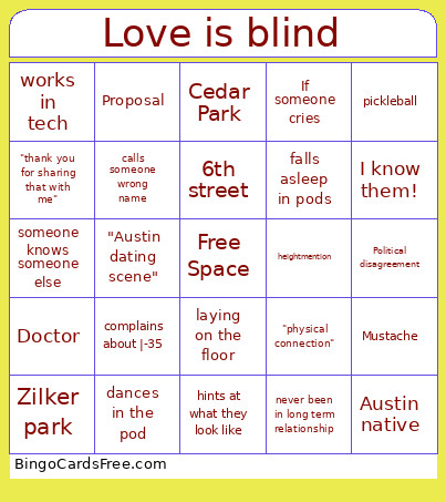 Love Is Blind Bingo Card