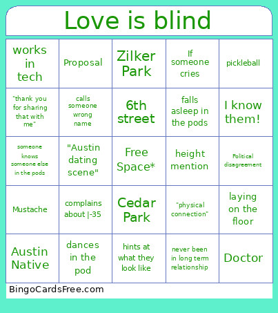 Love Is Blind Bingo Card