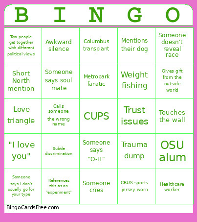 Love Is Blind Columbus Bingo Card