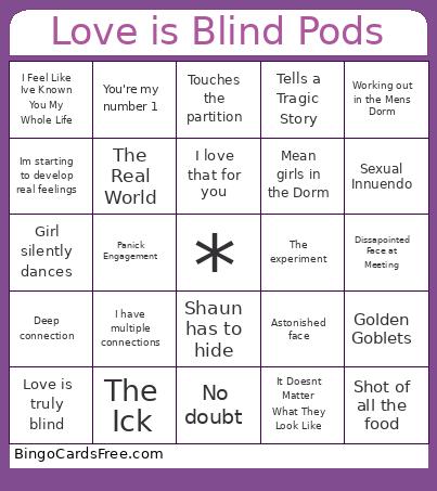 Love Is Blind Pods Bingo Card