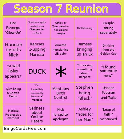 Love Is Blind Season 7 Bingo Card