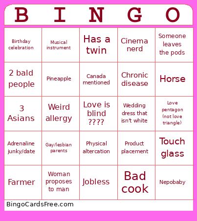 Love Is Blind Season 8 Bingo Card