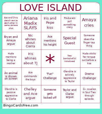 Love Island Bingo Card 2