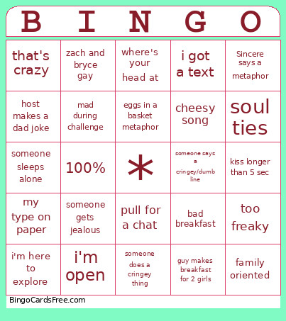 Love Island Bingo Card