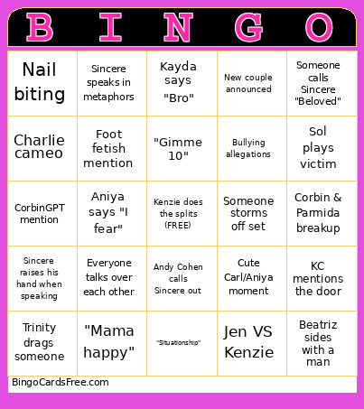 Love Island Bingo Card