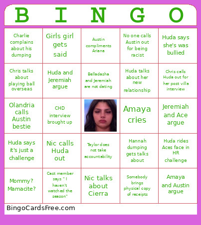 Love Island Bingo Card