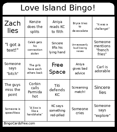 Love Island ! Bingo Card